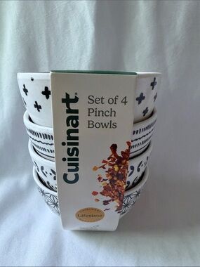 Cuisinart White and Black Patterned Stackable Pinch Bowls, Set of 4